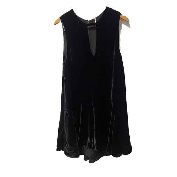 Free People Black Velvet Soft Focus A Line Drop Waist Sleeveless Mini Dress Sz M - Picture 3 of 7